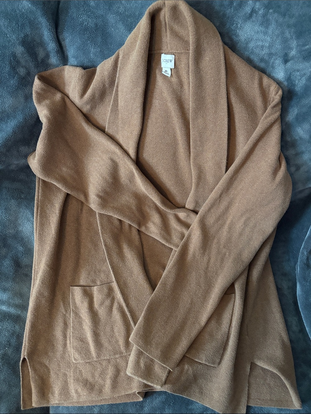 J. Crew Shawl Collar Open Cardigan in Camel Brown